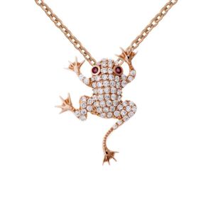 Kette mit Anhänger FIRETTI "Schmuck Geschenk Silber 925 Halsschmuck Halskette Ankerkette Frosch" Halsketten Gr. Silber 925 (Sterlingsilber), Länge: 45 cm, rosegold (roségoldfarben, weiß, rot) Damen Ketten mit Anhänger Made in Germany - Zirkonia (synth.)