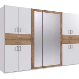 Kleiderschrank WIMEX "Taiga Kleiderschrank mit Spiegel OTTOs Choice Topseller", weiß (weiß, plankeneichefarben), B:313cm H:210cm T:58cm, Spanplatte, Schränke, mit Schubladen auf bequemer Höhe, Garderobe Schlafzimmerschrank, Topseller