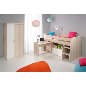 Jugendzimmer-Set PARISOT "Charly" Schlafzimmermöbel-Sets weiß (akaziefarben, weiß) Baby Komplett-Kinderzimmer Bett mit herausziehbarem Schreibtisch auf Rollen