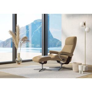 Relaxsessel STRESSLESS "View", beige (sand paloma), B:78cm H:108cm T:78cm, Leder PALOMA: PALOMA ist ein durchgefärbtes Semianilin-Möbelleder mit natürlicher Narbung., Sessel, mit Hocker, mit Cross Base, Größe S, M & L, Holzakzent Braun