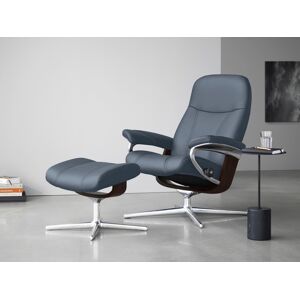 Relaxsessel STRESSLESS "Consul", blau (sparrow blau paloma), B:82cm H:102cm T:72cm, Leder PALOMA: PALOMA ist ein durchgefärbtes Semianilin-Möbelleder mit natürlicher Narbung., Sessel, mit Cross Base, Größe S, M & L, Holzakzent Braun