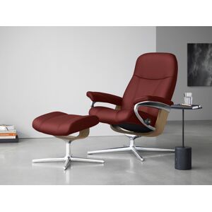 Relaxsessel STRESSLESS "Consul", rot (cherry paloma), B:91cm H:102cm T:79cm, Leder PALOMA: PALOMA ist ein durchgefärbtes Semianilin-Möbelleder mit natürlicher Narbung., Sessel, mit Hocker, mit Cross Base, Größe S, M & L, Holzakzent Eiche