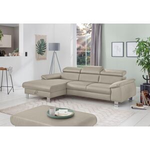 Ecksofa COTTA "Komaris L-Form mit Kopfteilverstellung", grau, B:244cm H:72cm T:166cm, Microfaser PRIMABELLE (100% Polyester), Kunstleder SOFTLUX(100%Polyurethan), Feinstruktur (100% Polyester), Kunstleder SOFTLUX/Struktur (100%Polyurethan, 90%Polyester, 1