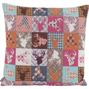 Dekokissen H.O.C.K. "Harry Hirsch Tegan Patch", bunt (rot, terra, orange, rosé, gemustert), B:50 H:10 L:50, Baumwolle, Polyester, Dekokissen_Sitzkissen_Kissenhüllen, mit kleinen Hirschmotiven, Kissenhülle mit Füllung, 1 Stück