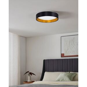 LEONIQUE LED Deckenleuchte "Juria", schwarz (schwarz, gold), Ø 38cm H: 9,00cm, Lampen, Deckenlampe Ø38 x H9 cm mit Textil-/Stoffschirm, CCT, Fernbedienung