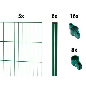 GARDEN 'N' MORE Einstabmattenzaun "mit Rundpfosten" Zaunelemente 5 Elemente für 10 m, LxH: 200 x 150 cm, mit 6 Pfosten Gr. H/L: 150 cm x 10 m H/L: 150 cm x 10 cm, grün Zaunelemente