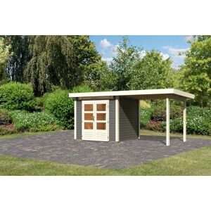 Gartenhaus KARIBU ""Ammersee 2" SET mit Anbaudach 2,35 m Breite" Gartenhäuser grau (terragrau) Gartenhäuser aus Holz naturbelassen oder terragrau