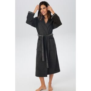 Damenbademantel BRUNO BANANI "Danny, ideal für Sauna & Spa, Hotelbademantel, Morgenmantel" Gr. XS, grau (anthrazit), L:120cm in Gr. XS, Microfaser, Hausmäntel, mit Logostreifen, aus 100% Baumwolle, XS-3XL