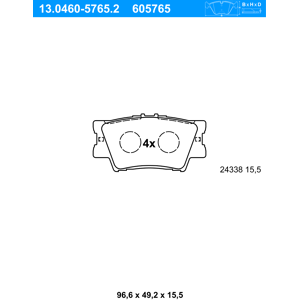 Ate Bremsbeläge Hinten (13.0460-5765.2) Für Toyota Rav 4 Iv Avalon Camry Lexus