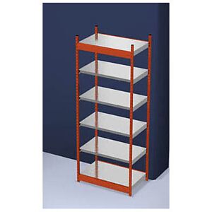 hofe Stabil-Steckregal, einseitig, Regalhöhe 2500 mm, orange/verzinkt, Bodenbreite 1025 mm, Grundregal, Breite x Tiefe 1025 x 600 mm