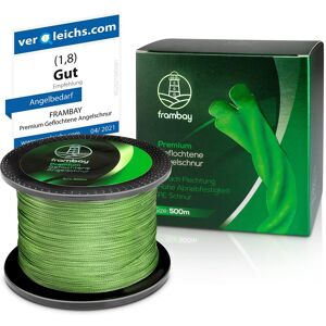 Frambay Geflochtene Angelschnur Mit Starker 4-Fach Flechtung I Angelschnur - Sehr Gut Grün 500M - 0,28mm - 16KG