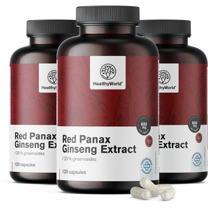 HealthyWorld 3x Red Panax Ginseng – Roter Ginseng Extrakt 600 mg, zusammen 360 Kapseln