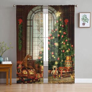 Wipon Weihnachtsbaum-Geschenke, Weihnachtsmann, Glocken, Schneeflocken, Tüll, Transparente Vorhänge, Wohnzimmer, Schlafzimmer, Fenstervorhang, Voile-Chiffon