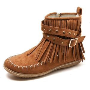 Feet Love You Europäische/amerikanische Cross-Border Nieten Quasten Stiefel - Damen 2023 Herbst/winter Kollektion (Große Größe) Dunkelbraun 42