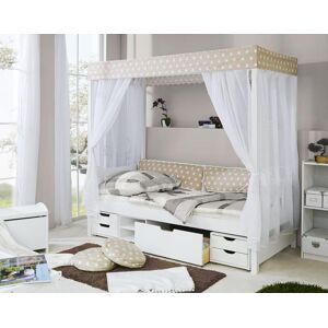 Ticaa Himmelbett Beige Var. 3 - mit Funktionsschubkasten