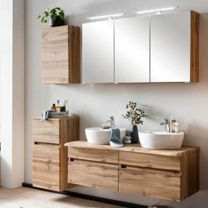 Pharao24.de Badmöbelset Landhausstil mit zwei Becken LED Beleuchtung (vierteilig)