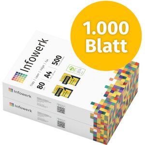 Infowerk Druckerpapier Kopierpapier 1000 Blatt 2 x 500 A4 80g Premium Hochweiß CIE 160 Testsieger PEFC Umweltzertifikat