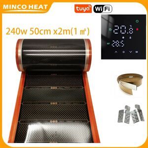 MINCO HEAT Infrarot-Graphen-Fußbodenheizung, PTC-Heizfolie ㎡ AC220V 240 W/m2 Kits mit intelligenten WiFi-Thermostat-Clips, Isolierpasten