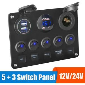 NONE 12 V 24 V 5 Tasten LED Schalter Panel Licht Toggle USB Ladegeräte 3,0 Volt Gauge Für Auto Marine Boot lkw Anhänger Caravan Zubehör