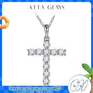 Attagems handgemachte Kreuz Anhänger Moissan ite solide Sterling Silber Halskette für Frauen Luxus Schmuck für Verlobung Weihnachten