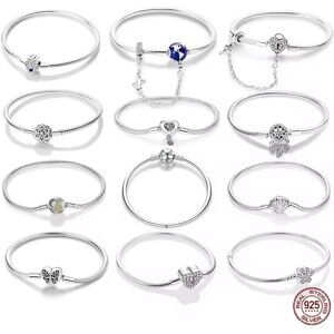 Qikaola Armband Silber 925, Original 17–20 cm, Stern, Mond, Sonne, vierblättriges Kleeblatt, grüner Zirkon, Armbänder, passend für DIY-Charms, Geburtstag, Schmuck, Geschenke