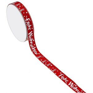 Stoffband "Frohe Weihnachten", rot-weiß, 15 mm, 5 m