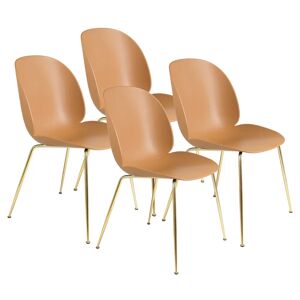 Gubi Beetle Dining Chair Stuhl 4er Set, Metallbeine Messing bernsteinbraun