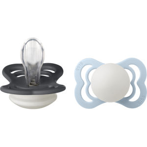 BIBS Pacifier Supreme 2 PACK Silicone Size 1 Iron Glow/Baby Blue Glow 2 stk