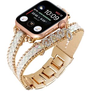MOBILCOVERS.DK Apple Watch (38/40/SE/41/42mm) Metal og Læder Rem m. Rhinsten - Guld / Hvid