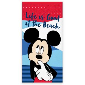 Licens Mickey Mouse håndklæde - 70x140 cm - 100% bomuld - Life Is Good At The Beach - Blødt badehåndklæde med en grøn traktor