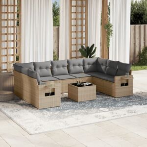 vidaXL sofasæt til haven 10 dele med hynder polyrattan beige Beige N/A