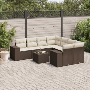 vidaXL sofasæt til haven 9 dele med hynder polyrattan brun Brun N/A