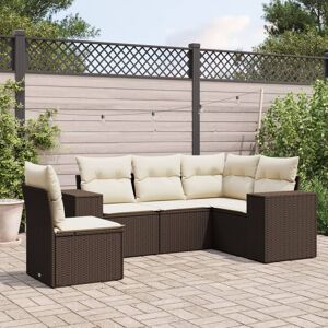 vidaXL sofasæt til haven 5 dele med hynder polyrattan brun Brun N/A