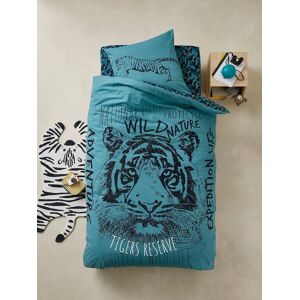 VERTBAUDET Conjunto de funda nórdica + funda de almohada Tiger azul medio liso con motivos