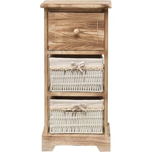 Mobili Rebecca Table de chevet avec 3 tiroirs en bois naturel et blanc Marron 30x63x27cm