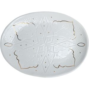 Chabi Chic Grand plat de service ovale en céramique blanc doré Blanc 33x4x25cm