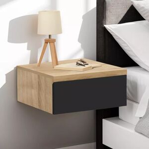 IDMarket Tables de chevet suspendues bois façon hêtre et tiroirs noirs