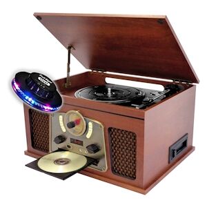 Chaîne Hifi INOVALLEY RETRO10E-BTH-N vinyle avec Fonction encoding, Bluetooth, CD, K7 Audio, FM, USB, Jeu de lumière OVNI LED