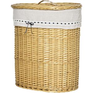 HOMCOM Panier à Linge en Osier Panier à Linge en Osier Bac à Linge Collecteur d'osier tressé avec Sac à Linge et Couvercle Naturel 100L 51 x 38 x 57 cm