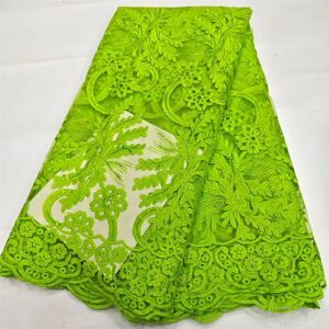 Aucun Tissu Africain en Dentelle Blanche et Verte de Haute Qualité, Tulle Français à Paillettes, Maille