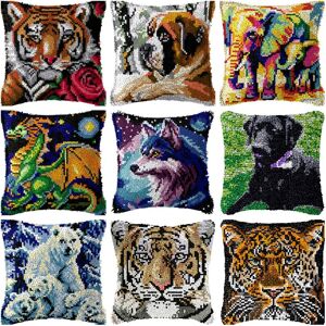 Prajna Tigre ours polaire chien Smyrna loquet crochet oreiller tapis broderie tapis coussin bouton paquet bricolage loquet crochet tapis Kit knoopkussen