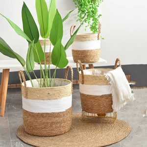 Aucun Panier de jardinière en osier fantaisie, Pot de fleur naturel, décoration d'intérieur, bambou de