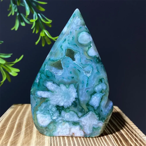 DriB Tour d'agate de fleur verte naturelle, cristal, forme libre, beauté, haute, quartz, Reiki,