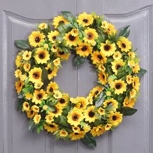 Aucun Couronne de tournesol artificielle pour porte d'entrée, grande fleur, feuilles vertes, mur, décor de