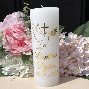 Poolohmeh Autocollants de baptême de bébé de colombe de croix d'or personnalisés pour la bougie de pilier, le