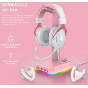 ONIKUMA-Casque de jeu X10 avec poignées amovibles, oreille de chat mignonne, éclairage RBG, casque