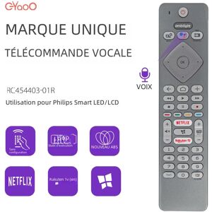 EYAOO Télécommande TV vocale 43PUS7354/12 pour Philips Ambilight FR 398GM10BEPHN0012PH NETFLIXRakuten, boutons TV, recherche vocale Google