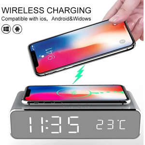 Opansten LED thermomètre numérique écouteur chargeurs de téléphone chargeur sans fil temps réveil Station de