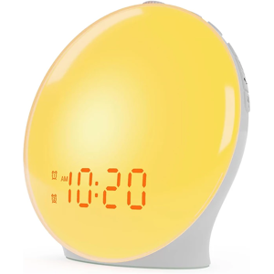 Niditon Réveil lumineux, Simulation de lever/coucher du soleil, horloge numérique avec veilleuse, Radio FM,