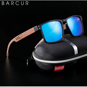 BARCUR-Lunettes de soleil polarisées en bois naturel pour hommes, lunettes carrées originales,